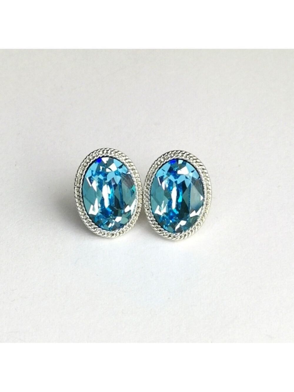 Swarovski Elements clear blue crystal silver tone stud earrings